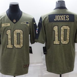 Men's New England Patriots Patriots #10 Mac Jones 2021 Olive Camo Salute To Service Limited Jersey