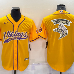 Men's Minnesota Vikings Yellow Team Big Logo With Patch Baseball Nike Jersey