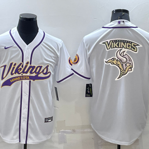 Men's Minnesota Vikings White Team Big Logo With Patch Baseball Nike Jersey