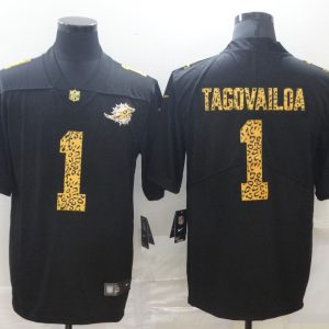 Men's Miami Dolphins #1 Tua Tagovailoa 2020 Black Leopard Print Fashion Limited Jersey