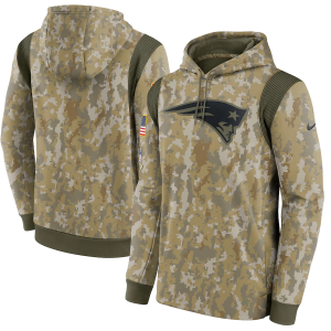 Men's New England Patriots Patriots Camo 2021 Salute To Service Therma Performance Pullover Hoodie