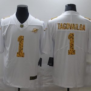 Men's Miami Dolphins #1 Tua Tagovailoa 2020 White Leopard Print Fashion Limited Jersey