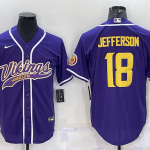 Men's Minnesota Vikings #18 Justin Jefferson Purple Baseball Nike Jersey