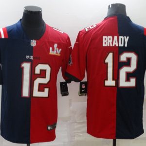 Men's Buccaneers/Patriots #12 Tom Brady Blue Red Split Super Bowl Limited Jersey