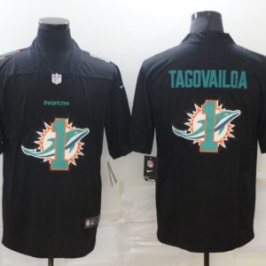 Men's Miami Dolphins #1 Tua Tagovailoa Black Shadow Logo Limited Jersey
