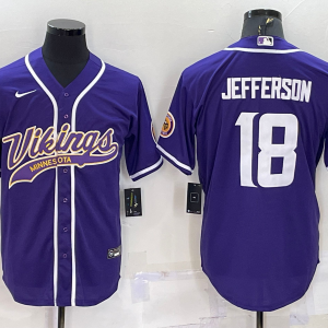Men's Minnesota Vikings #18 Justin Jefferson Purple Baseball Nike Jersey
