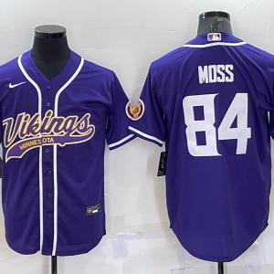 Men's Minnesota Vikings #84 Randy Moss Purple Baseball Nike Jersey