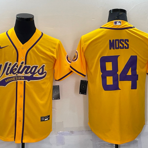 Men's Minnesota Vikings #84 Randy Moss Gold Baseball Nike Jersey