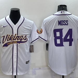 Men's Minnesota Vikings #84 Randy Moss White Baseball Nike Jersey