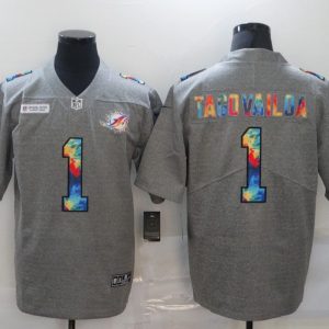 Men's Miami Dolphins #1 Tua Tagovailoa 2020 Grey Crucial Catch Limited Jerey