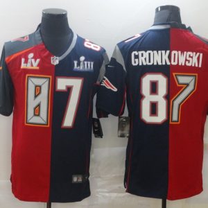 Men's Buccaneers/Patriots #87 Rob Gronkowski Red Blue Split Super Bowl Limited Jersey
