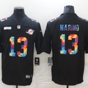 Men's Miami Dolphins #13 Dan Marino Black Rainbow Limited Jersey