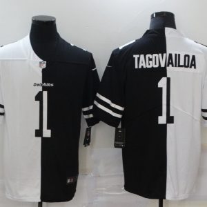 Men's Miami Dolphins #1 Tua Tagovailoa Black/White Split 2020 Vapor Untouchable Limited Jersey