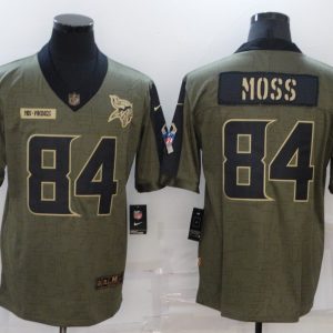 Men's Minnesota Vikings #84 Randy Moss 2021 Olive Salute To Service Limited Jersey