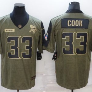 Men's Minnesota Vikings #33 Cook 2021 Olive Salute To Service Limited Jersey