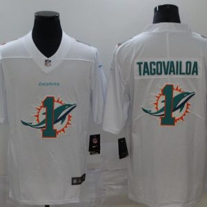 Men's Miami Dolphins #1 Tua Tagovailoa White Shadow Logo Limited Jersey