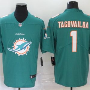 Men's Miami Dolphins #1 Tua Tagovailoa Green Team Big Logo Number Vapor Untouchable Limited Jersey