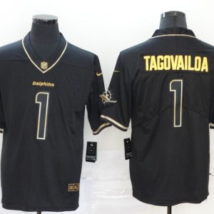 Men's Miami Dolphins #1 Tua Tagovailoa Black 2020 Golden Edition Limited Jersey