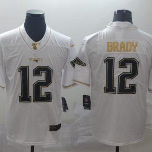Men's New England Patriots Patriots #12 Tom Brady White 2019 100th Season Golden Edition Limited Jersey