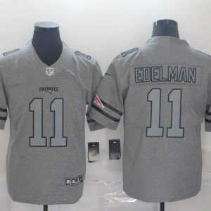 Men's New England Patriots Patriots #11 Julian Edelman 2019 Gray Gridiron Team Logo Limited Jersey