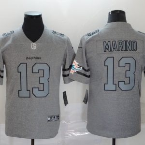Men's Miami Dolphins #13 Dan Marino 2019 Gray Gridiron Team Logo Limited Jersey