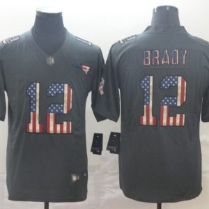 Men's New England Patriots Patriots #12 Tom Brady Grey 2019 Salute To Service USA Flag Fashion Limited Jersey
