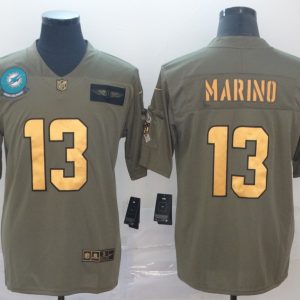 Men's Miami Dolphins #13 Dan Marino 2019 Olive/Gold Salute To Service Limited Jersey