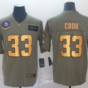 Men's Minnesota Vikings #33 Dalvin Cook 2019 Olive/Gold Salute To Service Limited Jersey