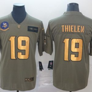 Men's Minnesota Vikings #19 Adam Thielen 2019 Olive/Gold Salute To Service Limited Jersey