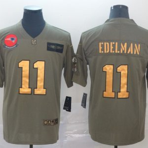 Men's New England Patriots Patriots #11 Julian Edelman 2019 Olive/Gold Salute To Service Limited  Jersey
