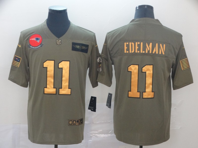 Men's New England Patriots Patriots #11 Julian Edelman 2019 Olive/Gold Salute To Service Limited Jersey