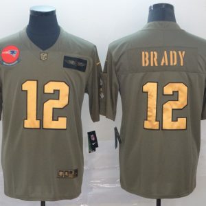 Men's New England Patriots Patriots #12 Tom Brady 2019 Olive/Gold Salute To Service Limited Jersey