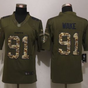 New Nike Miami Dolphins 91 Wake Green Salute To Service Limited Jersey