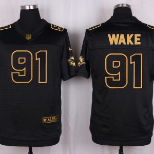Mens Miami Dolphins #91 Wake Pro Line Black Gold Collection Jersey