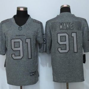 New Nike Miami Dolphins 91 Wake Gray Mens Stitched Gridiron Gray Limited Jersey