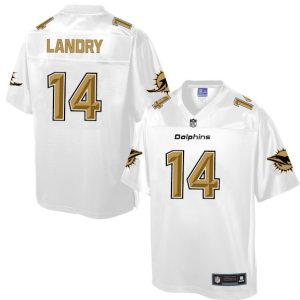 Mens NFL Miami Dolphins #14 Landry White Gold Collection Jersey
