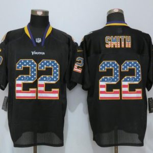 New Nike Minnesota Vikings 22 Smith USA Flag Fashion Black Elite Jerseys