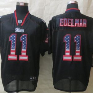 New Nike New England Patriots Patriots 11 Edelman USA Flag Fashion Black Elite Jerseys