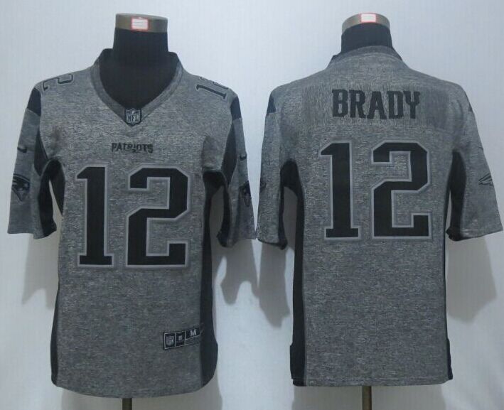 New Nike New England Patriots Patriots 12 Brady Gray Mens Stitched Gridiron Gray Limited Jersey