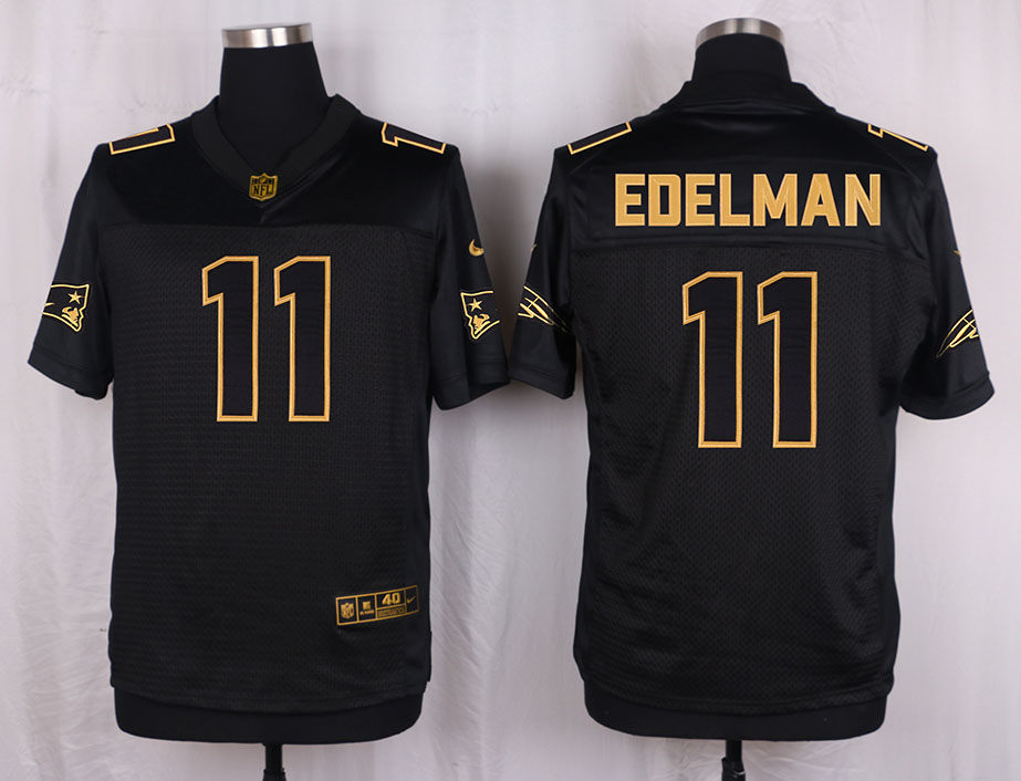 Mens New England Patriots Patriots #11 Edelman Pro Line Black Gold Collection Jersey