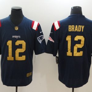 NFL New England Patriots Patriots #12 Tom Brady Navy Blue Golden Edition Jersey