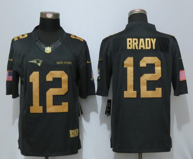 New Nike New England Patriots Patriots 12 Brady Gold Anthracite Salute To Service Limited Jersey