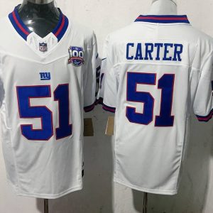Men's New York Giants #51 Abdul Carter White 2025 Draft F.U.S.E. 100th Season & State Jersey