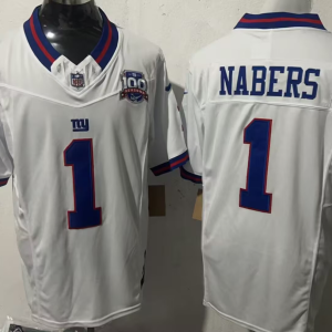 Men's New York Giants #1 Nabers White 2025 Draft F.U.S.E. 100th Season & State Jersey