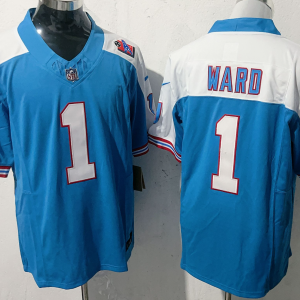 Men's New York Giants #1 Nabers White/Blue 2025 Draft F.U.S.E. 100th Season & State Jersey