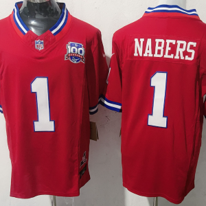 Men's New York Giants #1 Nabers Red 2025 Draft F.U.S.E. 100th Season & State Jersey