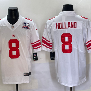 Men's New York Giants #8 Jevon Holland White 2025 With 100th Season Patch Vapor Untouchable Limited Jersey