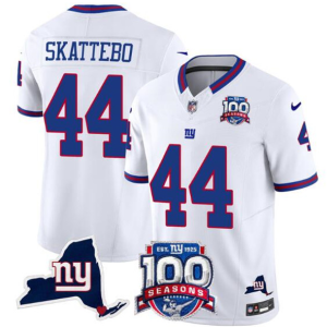 Men's New York Giants #44 Cam Skattebo White 2025 Draft F.U.S.E. 100th Season & State Jersey