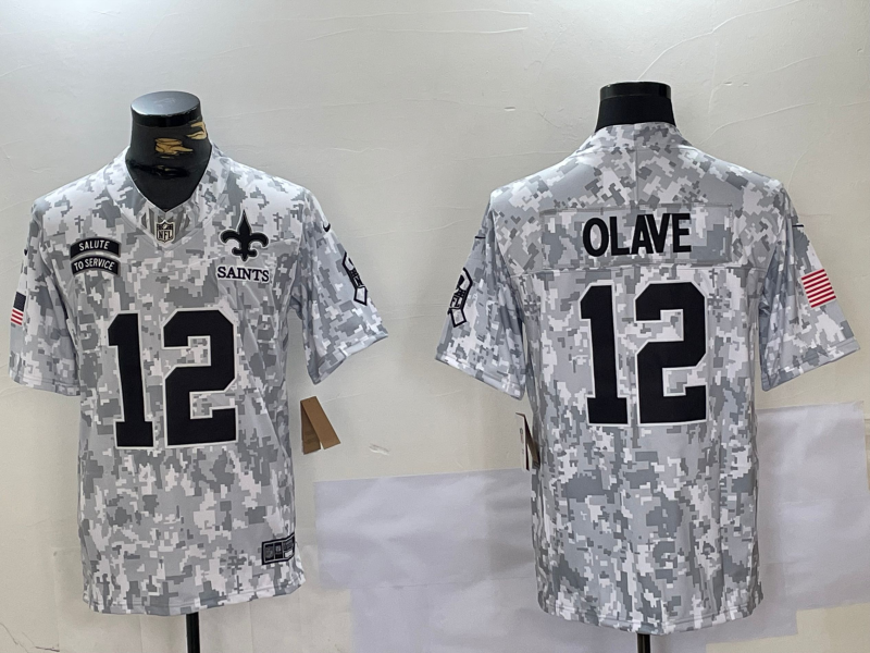 Men's New Orleans Saints #12 Chris Olave Arctic Camo 2024 F.U.S.E. Salute to Service Jersey