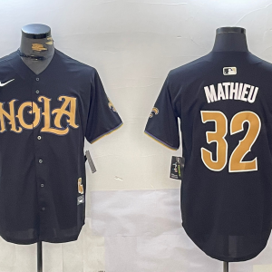 Men's New Orleans Saints #32 Tyrann Mathieu Black Baseball Jersey